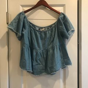 Zara Off The Shoulder Chambray Top